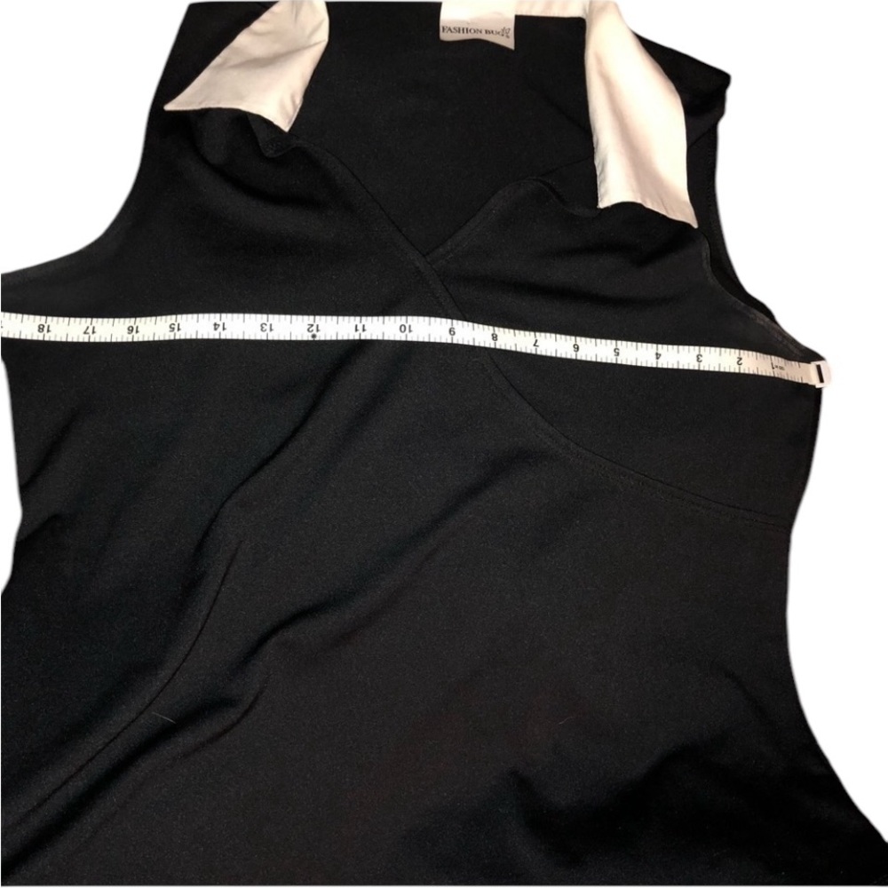 Fashion Bug size  large black Faux wrap sleeveless top with white collar stretch